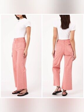 Rolla's High Rise Wide Leg Sailor Drill Jeans, Size 31, Peach, Dusty Pink, Ankle